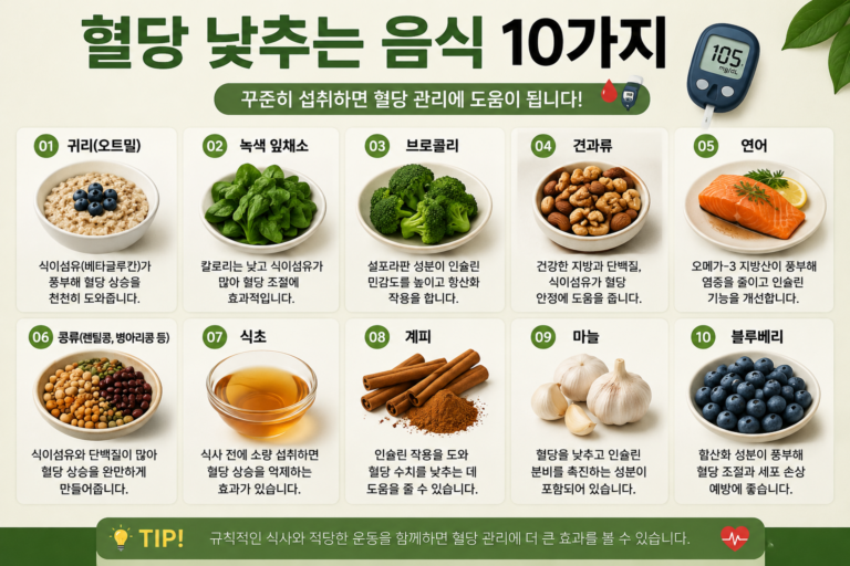 혈당 낮추는 음식 10가지 | 혈당 관리에 도움 되는 식품 총정리